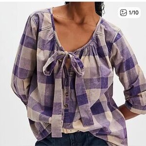 We the free by free people big bow plaid pullover size small BNWOT originally